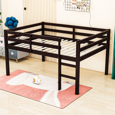 Lit mezzanine double en bois avec échelle