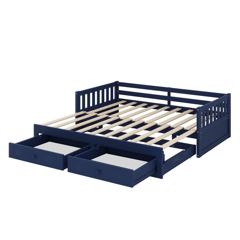 Le lit de jour avec lit gigogne et barrières de sécurité offre un style convertible moderne, Blue