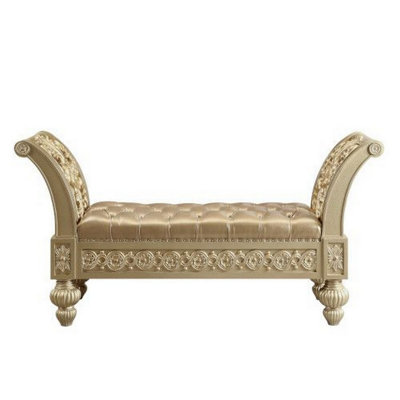 Krisean Faux Leather Upholstered Bench in Gold