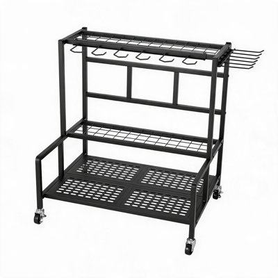 Support à outils de jardin robuste et décalé, porte-outils à poignées longues en acier avec crochets pour garage et unité de rangement, motif sable noir