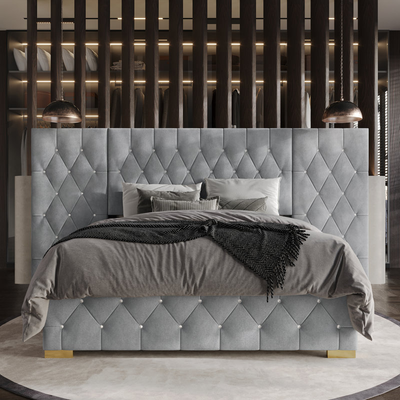 Titian Upholstered Wall Panel Bed, Light Gray, Queen