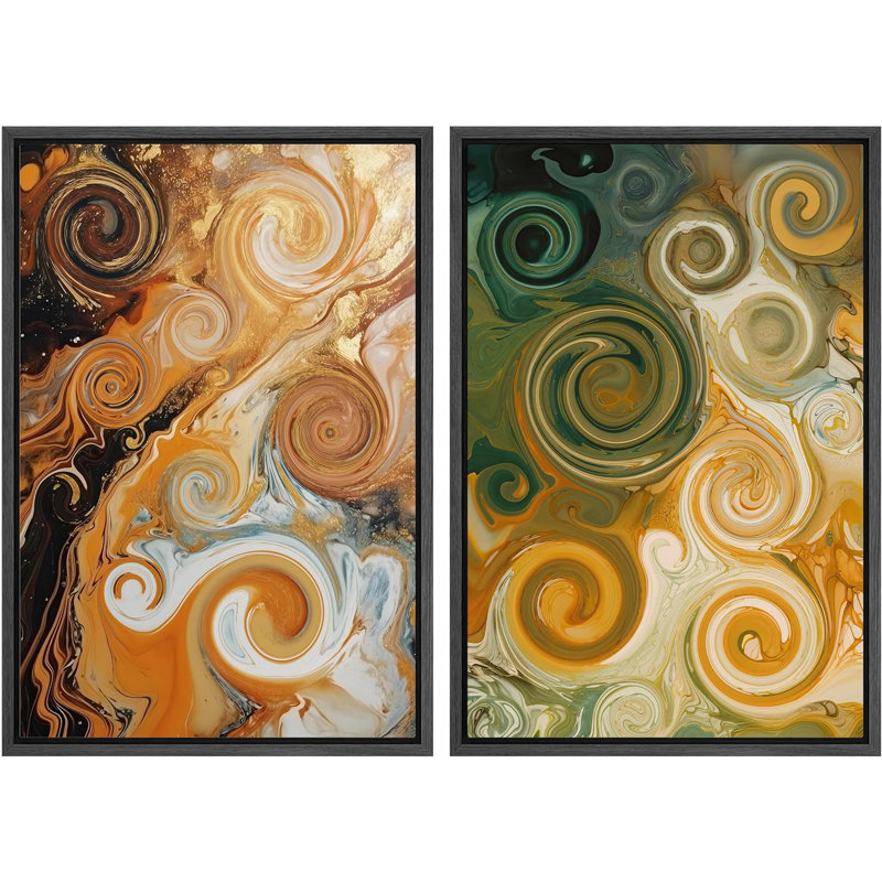 Multicolor Fluid Circle Colorful Modern, impression sur toile encadrée 2 pièces, Noir, H 24 po x l 32 po x P 1,5 po
