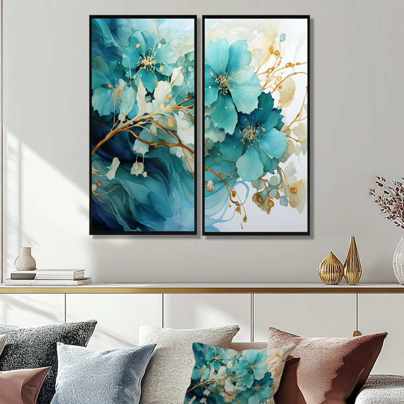 Holifield - Art mural moderne sur toile orange 2 pièces, 40" H x 40" W, Impression encadrée flottante, Black