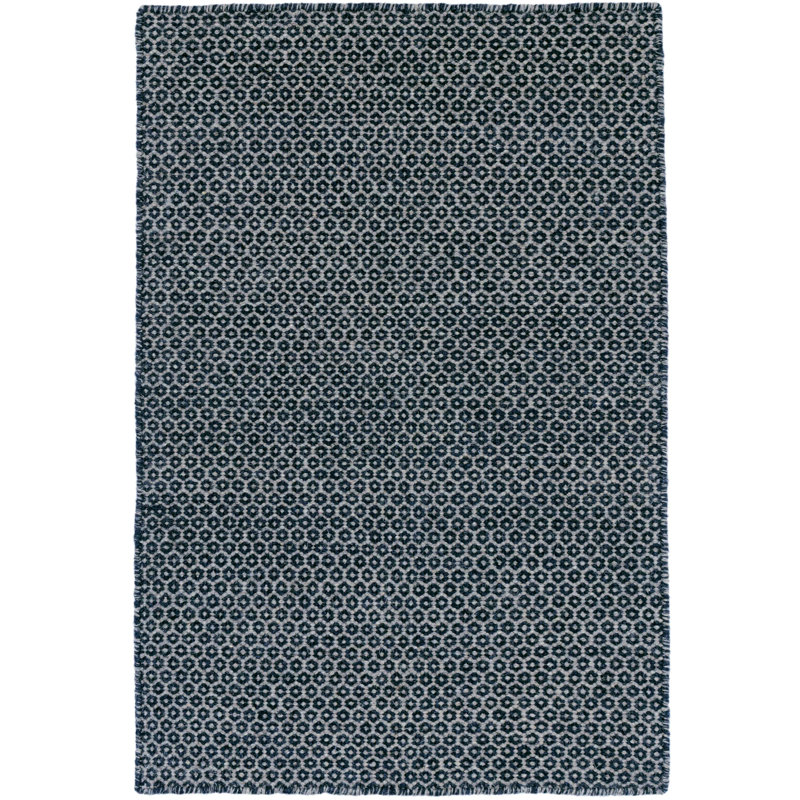 Honeycomb Indigo/Grey Handwoven Wool Rug, Rectangle 2' x 3'