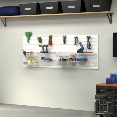 Flow Wall 15 Piece Slatwall Panel, Shelf, Jumbo Bin & Hook Storage Set - Slatwall