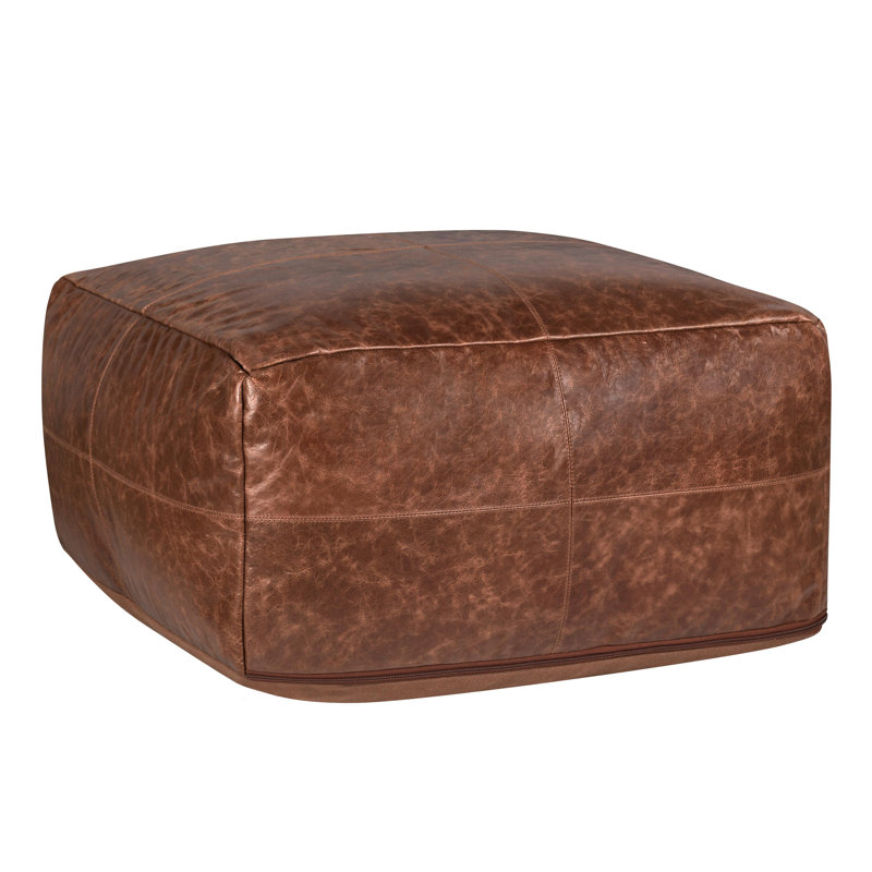 Dexter 24" Genuine Leather Pouf, Kona Brown