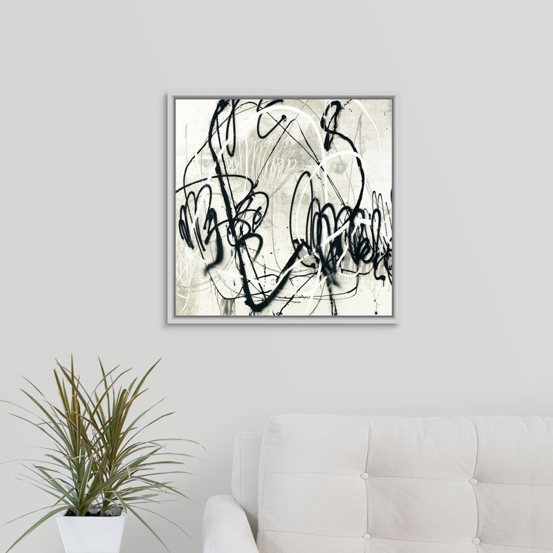 « down stroke », peinture sur toile, H 37,7 po x l 37,7 po x P 1,75 po, Cadre flottant blanc