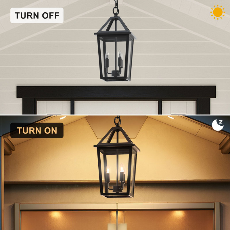 3 - Light 16.4''H Black Iron Tempered Glass ETL Outdoor Hanging Lantern, Sand Black