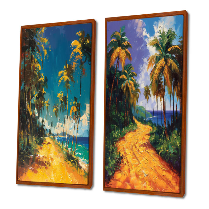 Green Palm Trees Vibrant Palm Grove I - Ensemble de 2 pièces d'art mural palmiers et palmiers, H 40 po x l 40 po, Brun