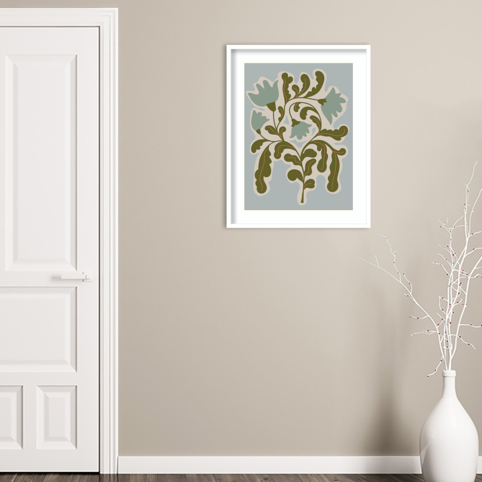 Expressive Abstract House Plant Playful Blue Framed On Paper by The Creative Bunch Studio Print, White, 33" H x 26" W x 1" D