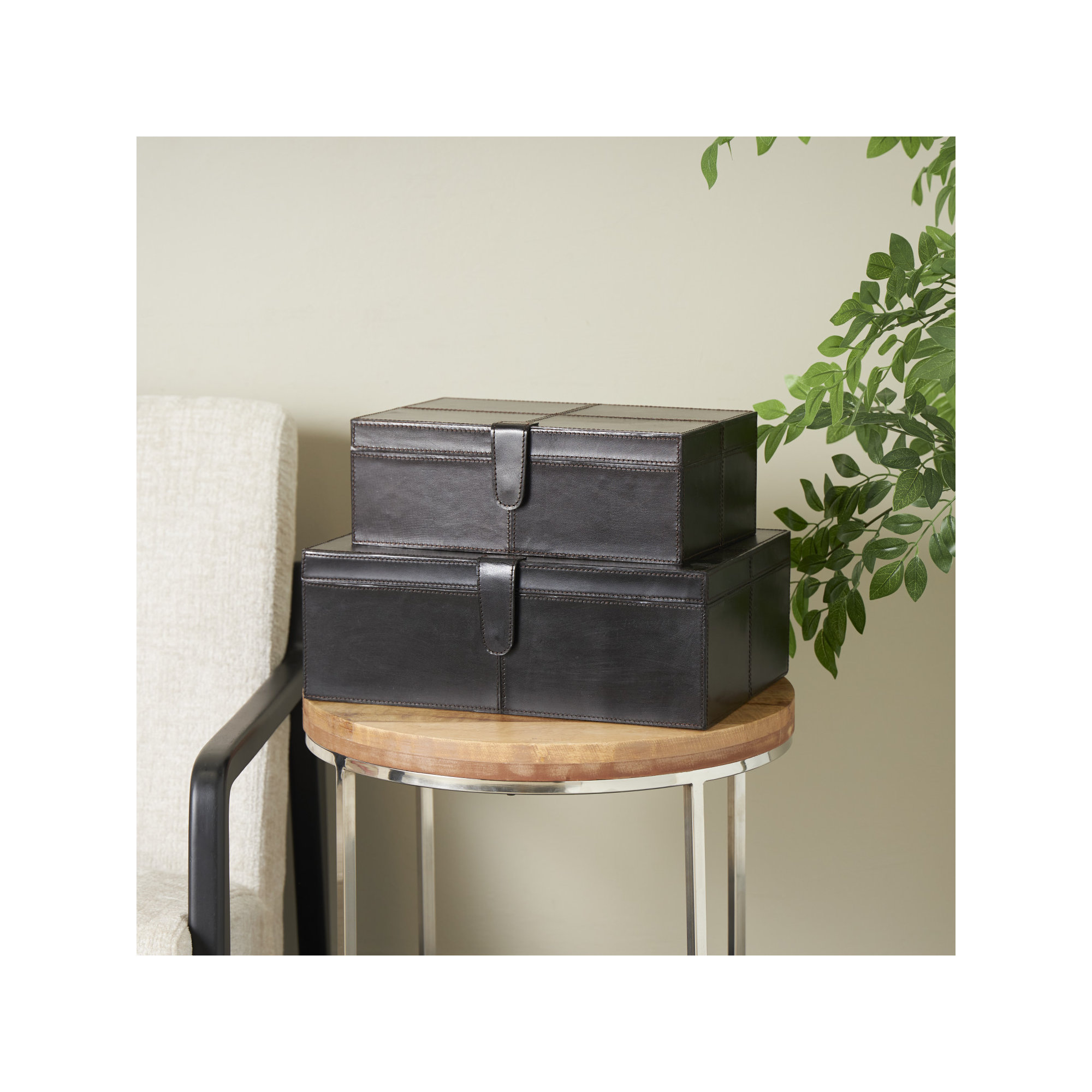 Brownsburg 2 - Piece Handmade Faux Leather Decorative Box, Dark Brown, 6.05" H x 12.15" W x 17.05" L