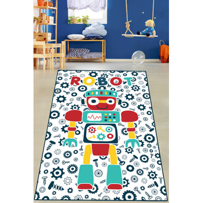 Alfie-James Bumblebee Machine Woven Green/White/Blue Rug