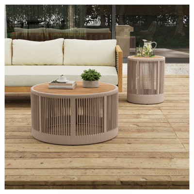 Ensemble de tables en corde tissé beige - Tables basses et tables d'appoint, style industriel rustique pour la maison