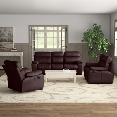 Ensemble de salon inclinable en cuir véritable 3 pièces Mose