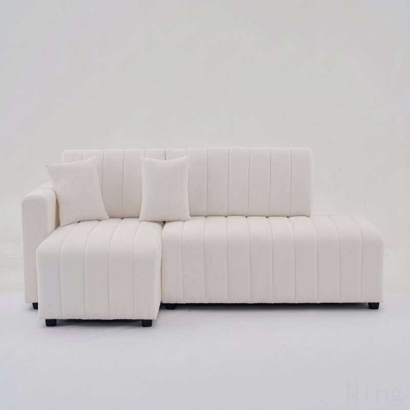 Wool Left Facing Sectional Sofa With Chaise, Left Hand Facing, Beige