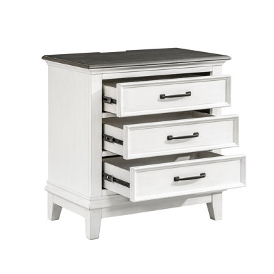 Classic Farmhouse Style 3-Drawer Nightstand 1Pc Wooden Bedroom Furniture, Power Outlet USB Charging Port