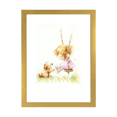 «Little Girl on Swing with Dog» par Makiko - reproduction d'art