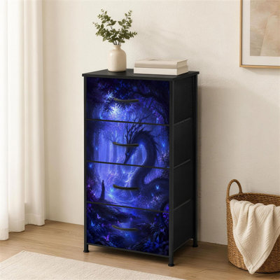 Commode à 4 tiroirs pour la chambre à coucher belle forêt de nuit de dragon noir dégageant paisiblement une petite grande commode à vêtements pour organisateurs de placard avec commode