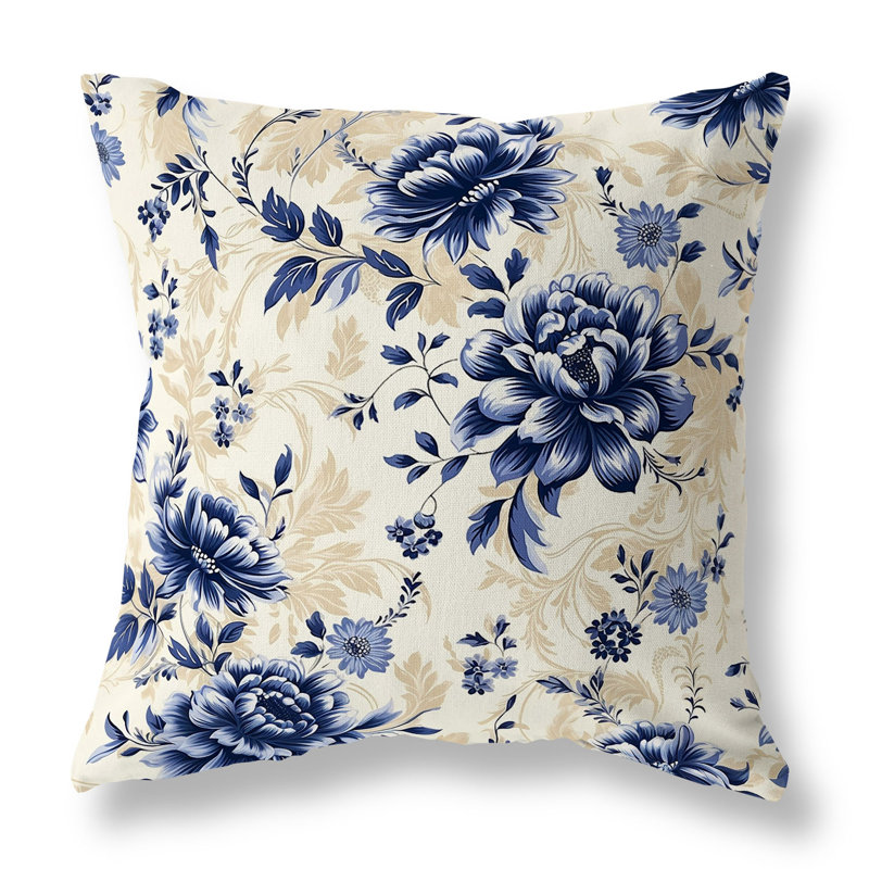 Coussin décoratif intérieur / extérieur Nature's Canvas Floral, Bleu / floral argenté, H 26 po x l 26 po
