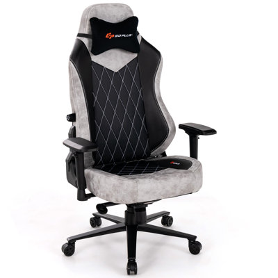 Goplus Gaming Chair 360° Swivel Computer Reclining Height Adjustable 4d Armrest Grey