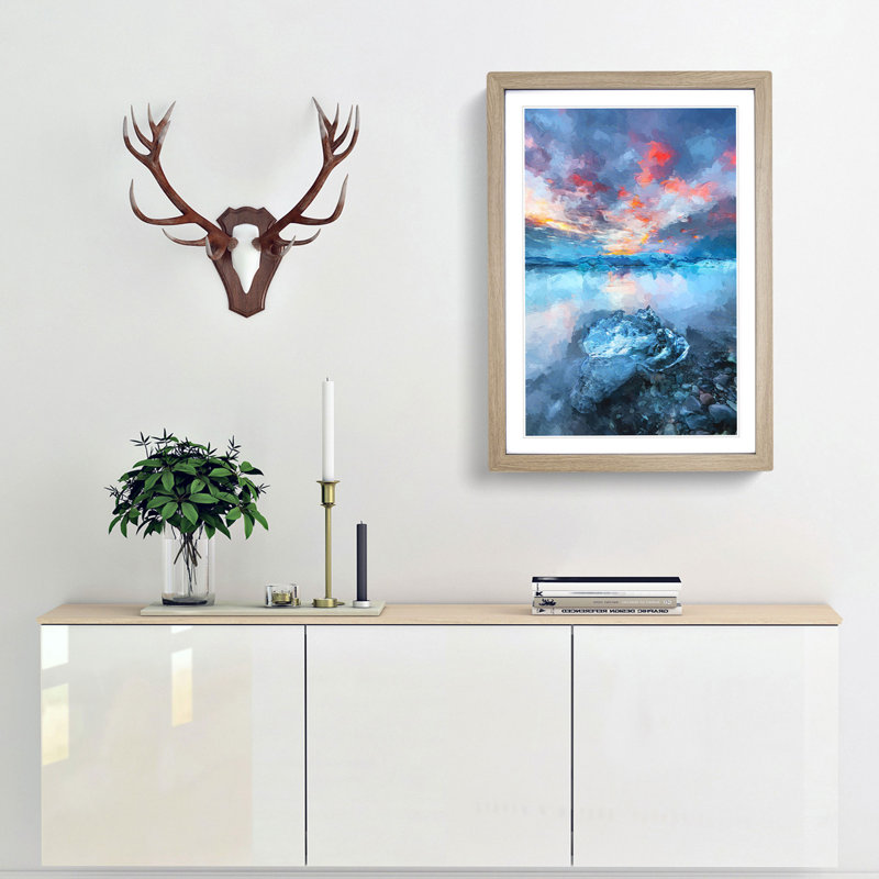 Iceland View in Abstract - Framed Print, 91cm H x 60cm W x 2cm D, Oak