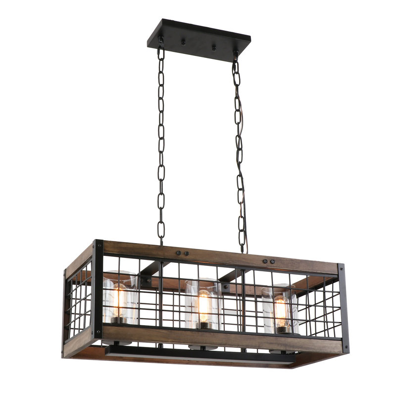 3 - Light Brown Wood Farmhouse Dining Room Light Fixture Hanging Pandent Lighting for Kitchen Foyer