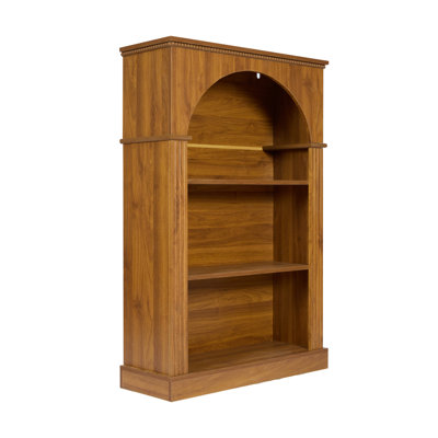 3-Tier Arched Open Bookshelf, Traditional Freestanding Bookcase With Decorative Beaded Trim, Light Walnut Wood Display Shelf For Living Room, Home Office, Bedroom, And Hallway