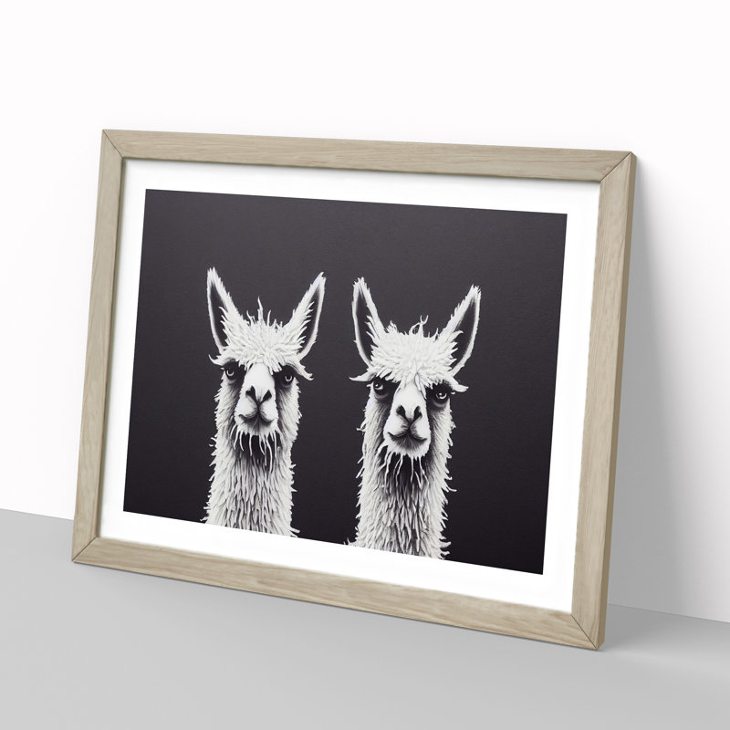 Two Llamas Vol.1 - Single Picture Frame Print, 34cm H x 46cm W x 2cm D, Oak Framed