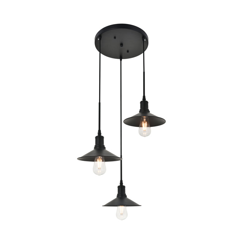 Luminaire suspendu conique 3 lumières grappe Dellwood, Noir