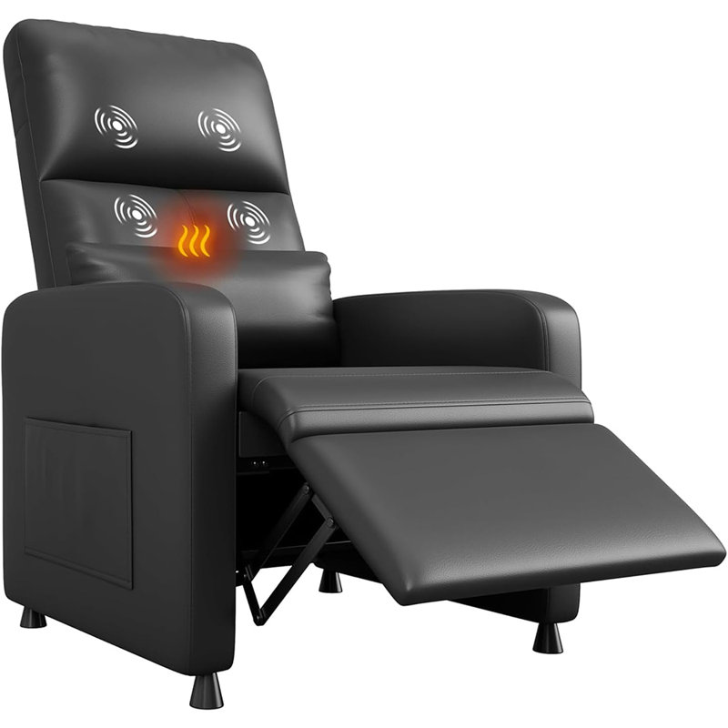 Power Recliner Chair with Heat & Massage, Adjustable Electric PU Leather Sofa, Living Room Ergonomic Single Seat, Black