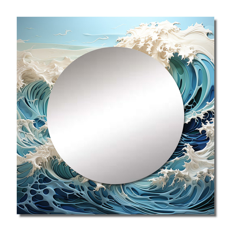 Hai - Grand miroir carré pour décoration murale Beach & Ocean, 36 po x 36 po