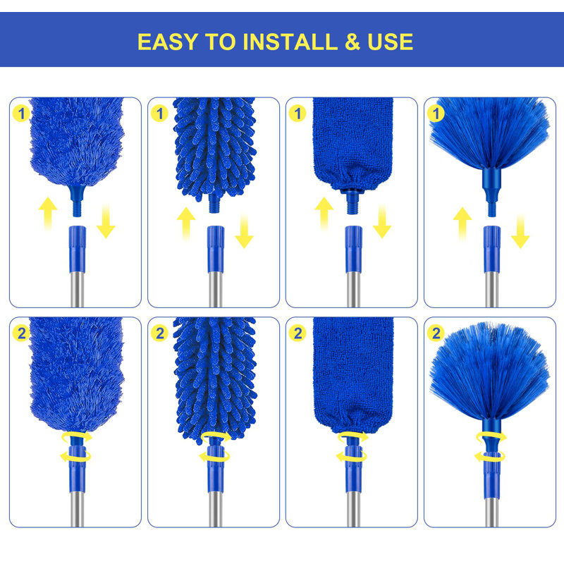 Dusters For Cleaning, Newliton Duster With Extension Pole Microfiber Ceiling Fan Cobweb Duster, Long Duster For High Ceilings Wall Refrigerator Appliance Baseboard Home Furniture Blinds