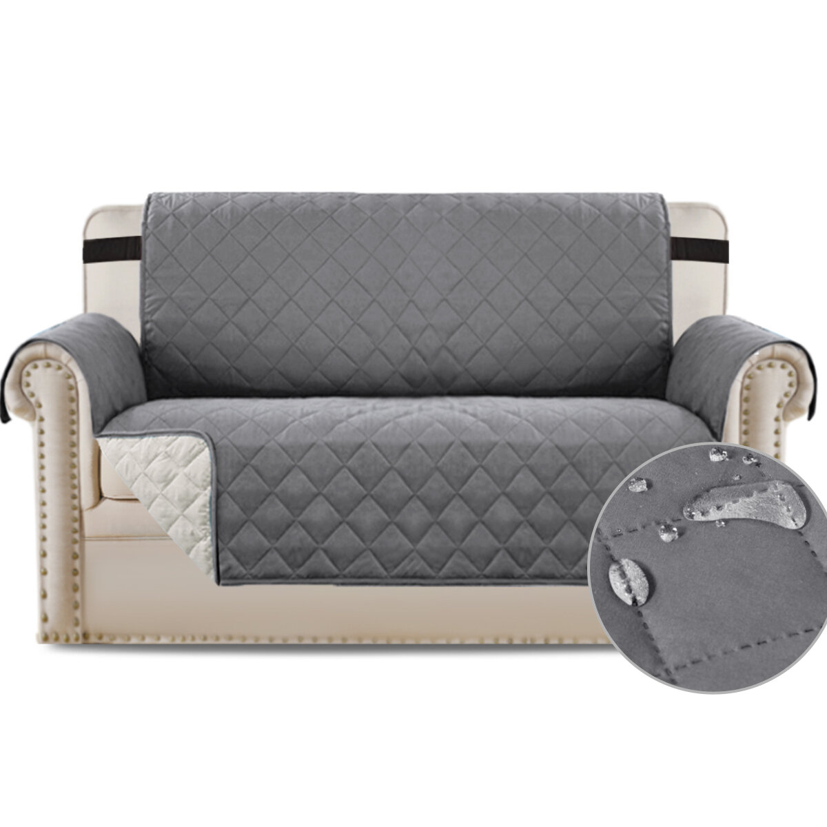 Reversible Non-Slip Box Cushion Sofa Slipcover Symple Stuff Fabric: Light Gray, Size: 63 H x 78 W x 22 D