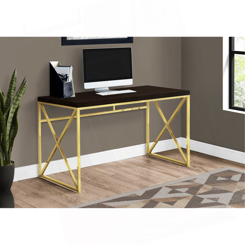 Bureau d'ordinateur au fini stratifié brun foncé H 29,62 po x l 47,03 po x P 23,49 po Fairfield, Espresso/Gold