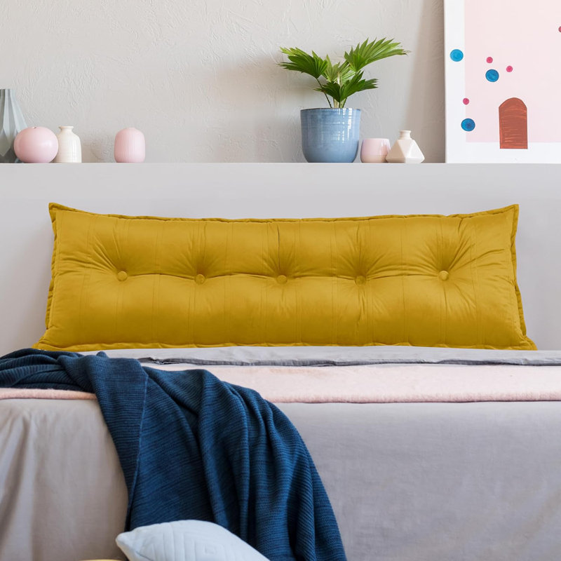 Coussin de tête de lit à dossier capitonné en velours de coton capitonné avec repose-tête et dossier, Jaune, Grand lit
