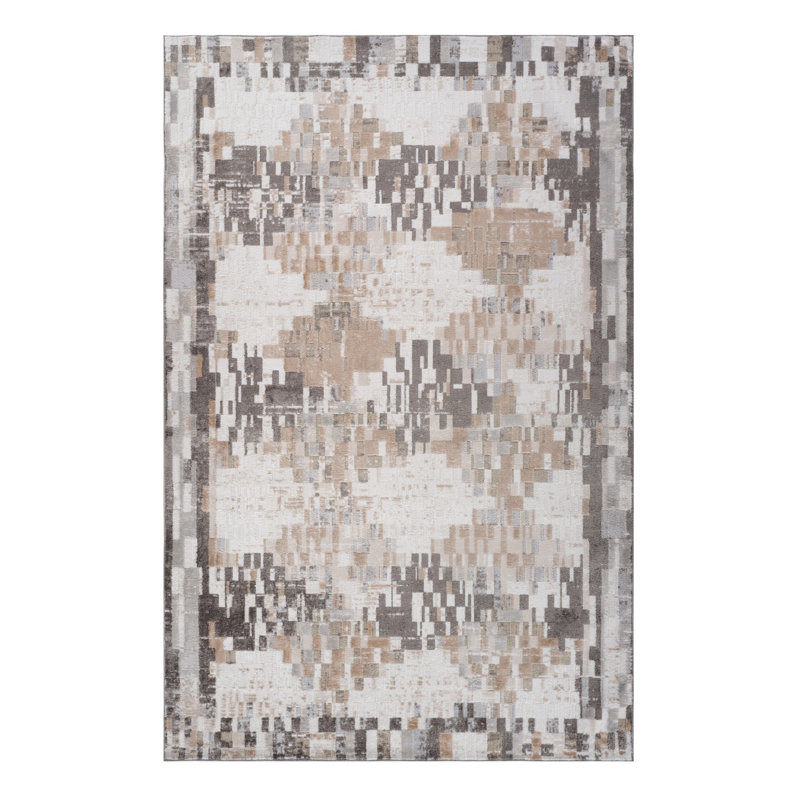 Tapis abstrait crème et brun 7 pi x 10 pi