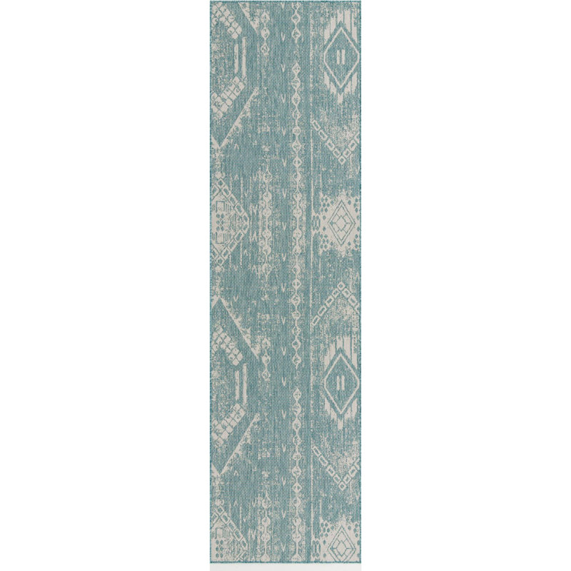 Outdoor Equivine Area Rug Light Aqua-Ivory Color, Runner 3'3" x 12'