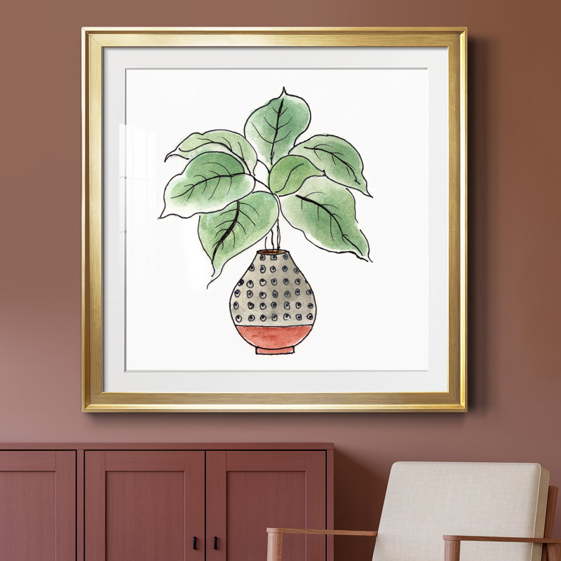 Boho Greenery I - peinture encadrée, Encadrement doré, H 34,5 po x l 34,5 po x P 1,5 po