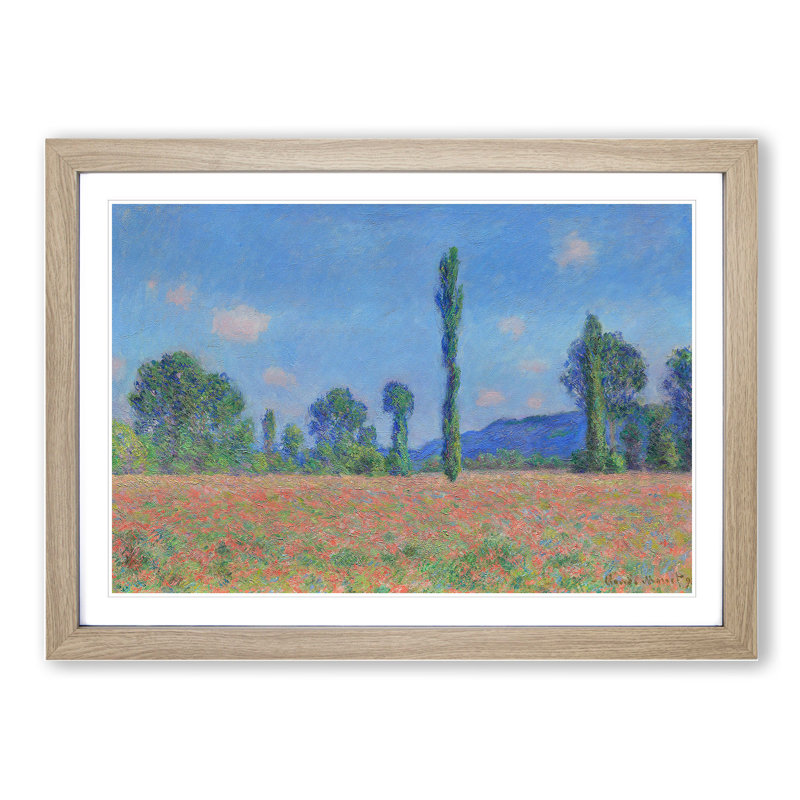 Poppy Field in Giverny Vol.2 by Claude Monet - Picture Frame Painting, 48cm H x 65cm W x 2cm D, Oak Framed