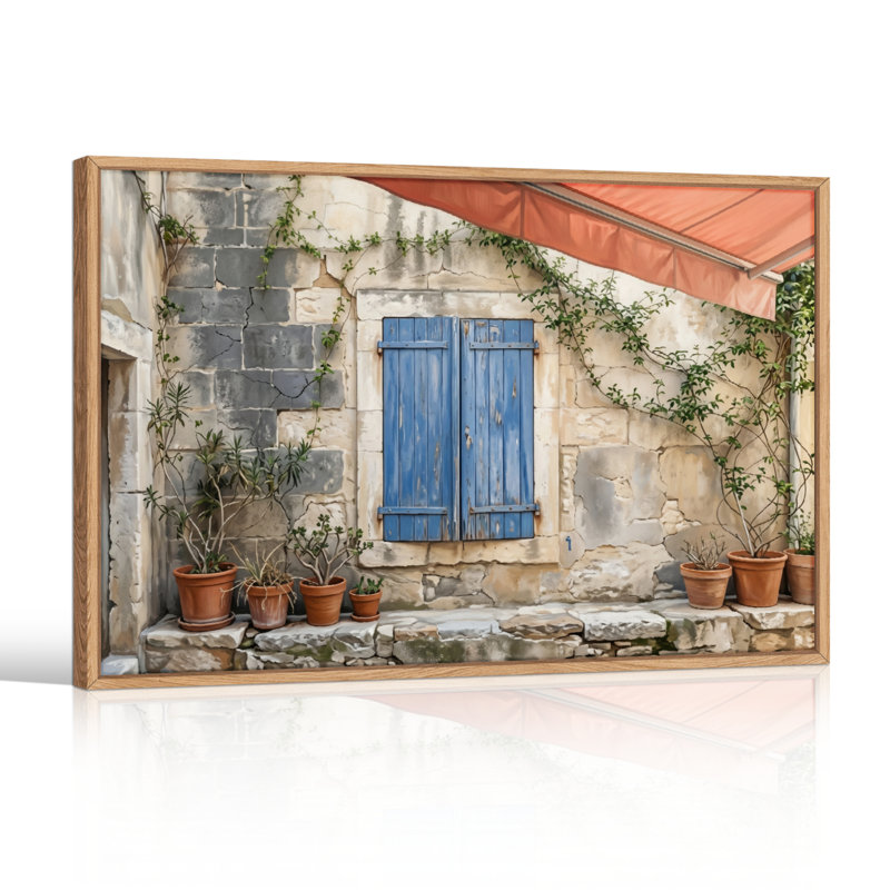 Ensemble de 1 tableau sur toile représentant un mur de pierre, 24"H x36"W, Natural