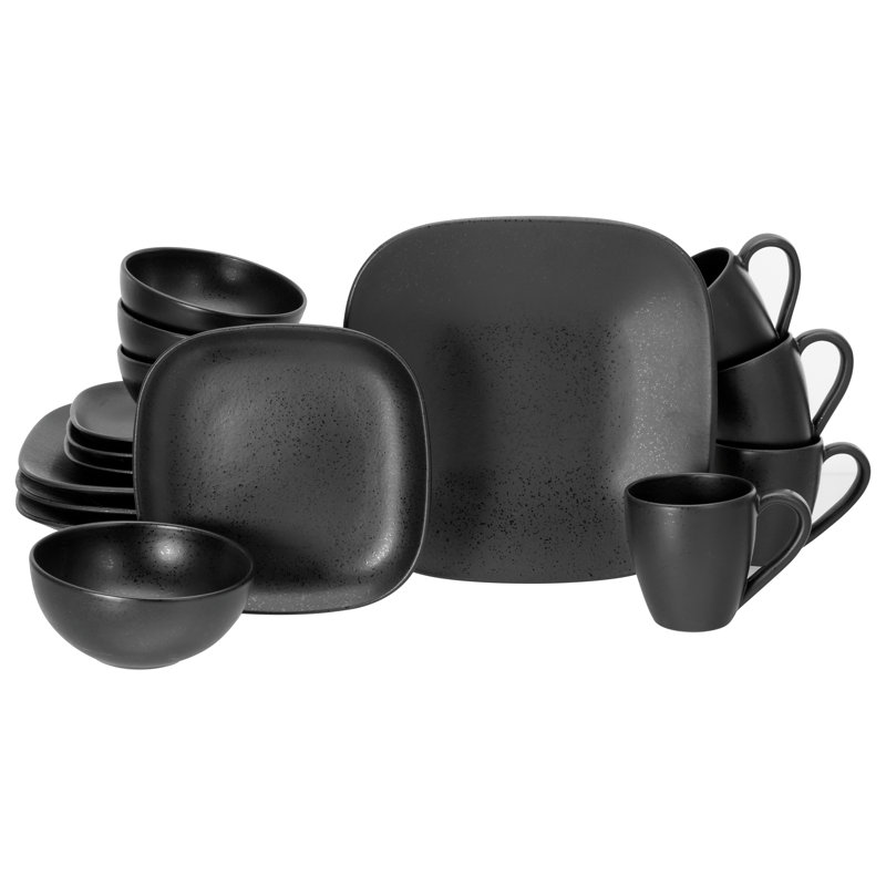 Magic Black Square Stoneware Dinnerware Set 16 Piece - Service for 4