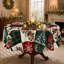 Christmas Patchwork Tablecloth with Snowman Reindeer Plaid and Red Truck Patterns Holiday Decor-1137384222