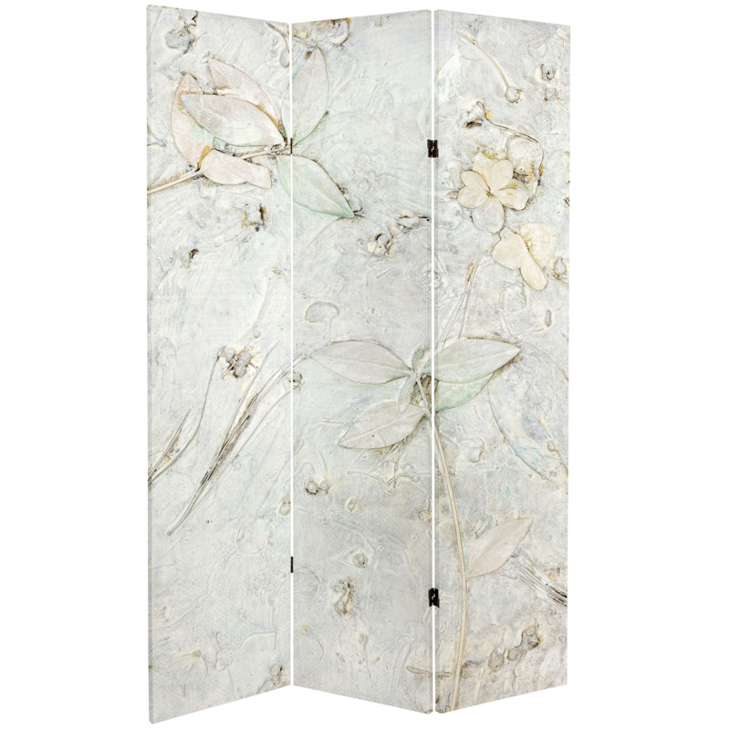 6 Ft. Tall Double Sided Ivory Flowers Canvas Room Divider, 71" H x 47.25" W x 1" D