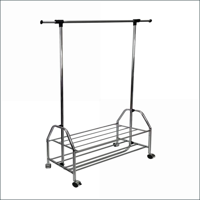 Garment Rack Chrome Metal Extendable Bar with 4 Casters | Metal | Bedroom