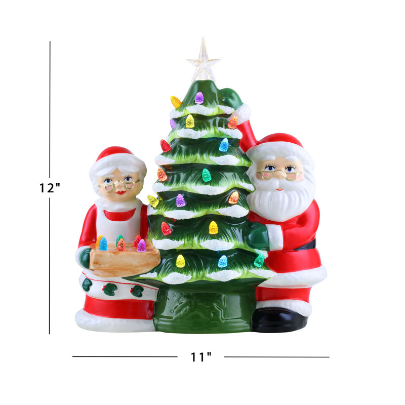 Arbre en céramique 12 "Père Noël et Mme Claus, Blanc