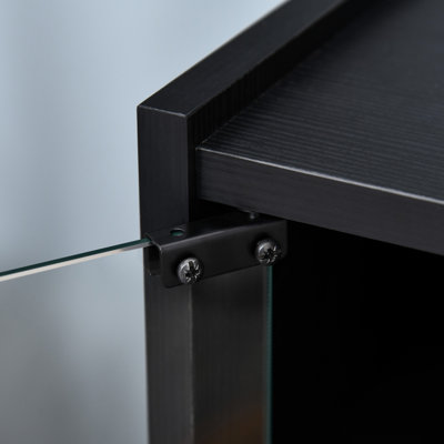 Cabinet média vieilli noir, 5 avec portes en verre trempé, tablettes réglables et accessoires de support de gestion des câbles,