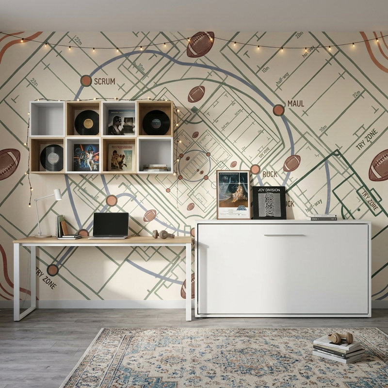 Murale rétro Mid-Century, 100 po x 96 po, Non tissé