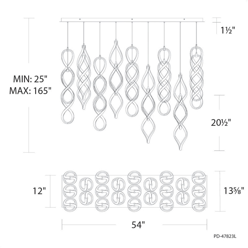 Luminaire suspendu grappe 23 lumières DEL Interlace, Noir