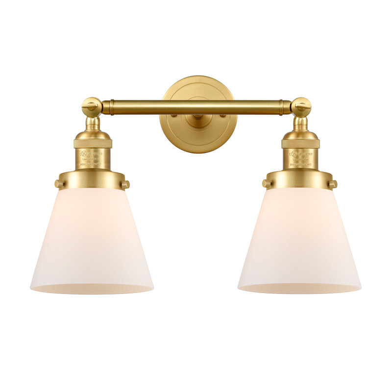 Éclairage de meuble-lavabo inclinable 2 lumières Cone, Boîtier blanc mat, Ampoule à DEL rétro de 6 watts, Or satiné