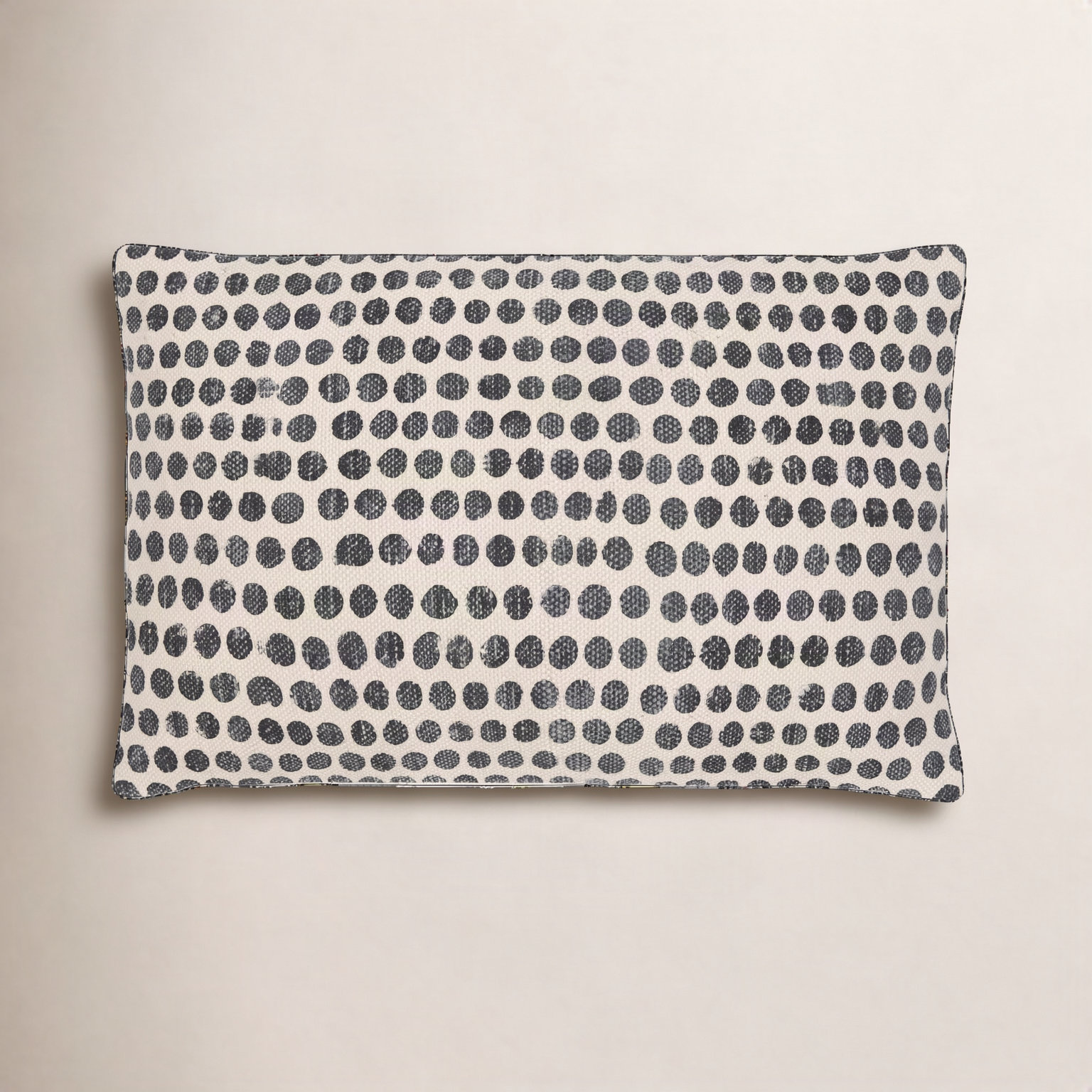 Zetta Polka Dots Cotton Throw Pillow, Light Beige/Black, Down